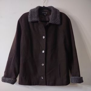 Braetan Wool Blend Coat with Sherpa Trim, size Medium